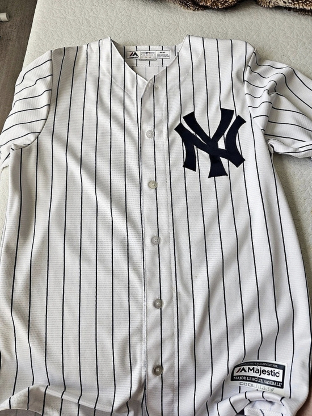 Majestic New York Yankees Derek Jeter #99 jersey Pinstripe Jersey in White &